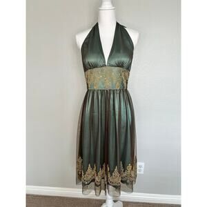 Adrianna Papell Green and Gold Midi Dress